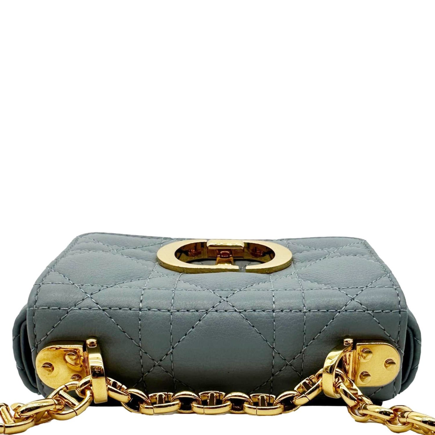 CHRISTIAN DIOR Micro Caro Supple Cannage Bag Chain Wallet Light Blue