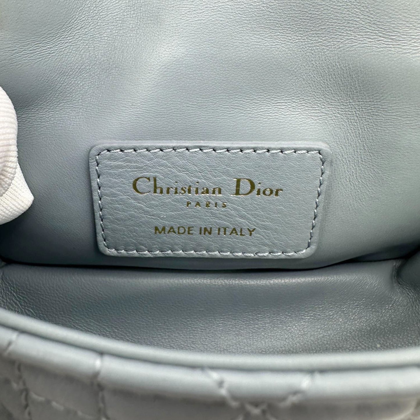 CHRISTIAN DIOR Micro Caro Supple Cannage Bag Chain Wallet Light Blue