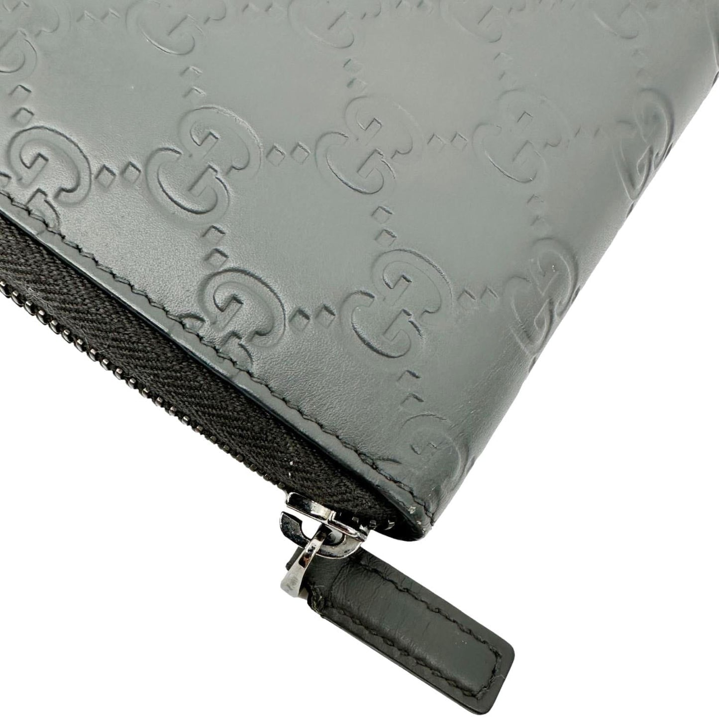 GUCCI GG Leather Zip Around Wallet Grey 447906