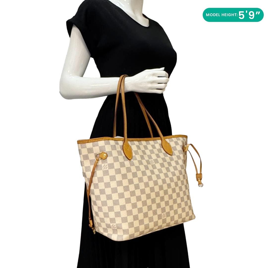 LOUIS VUITTON Neverfull MM Damier Azur Tote Shoulder Bag White