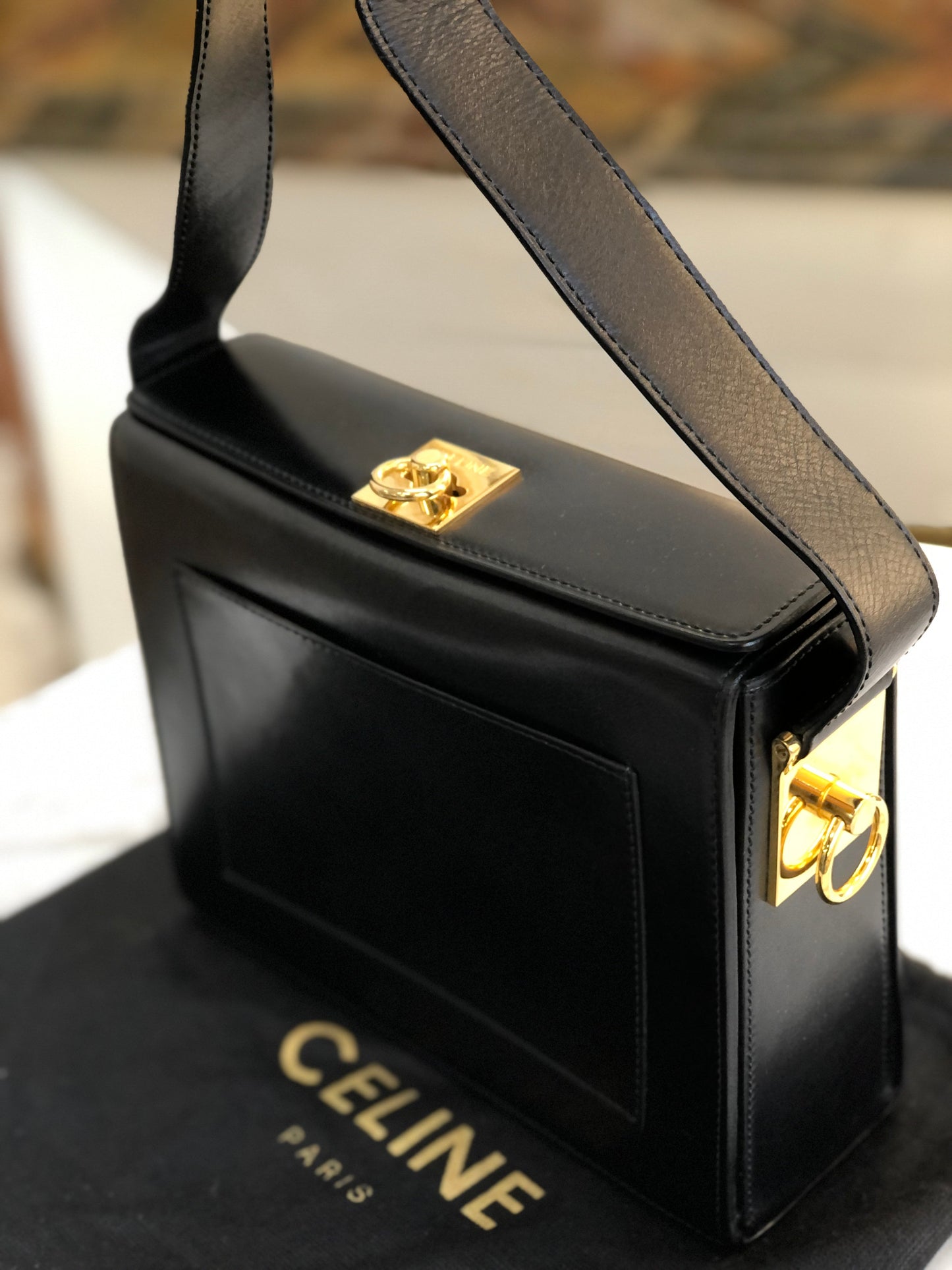 CELINE Gancini Crossbody Box Shoulder bag Black Old Celine w6vekz