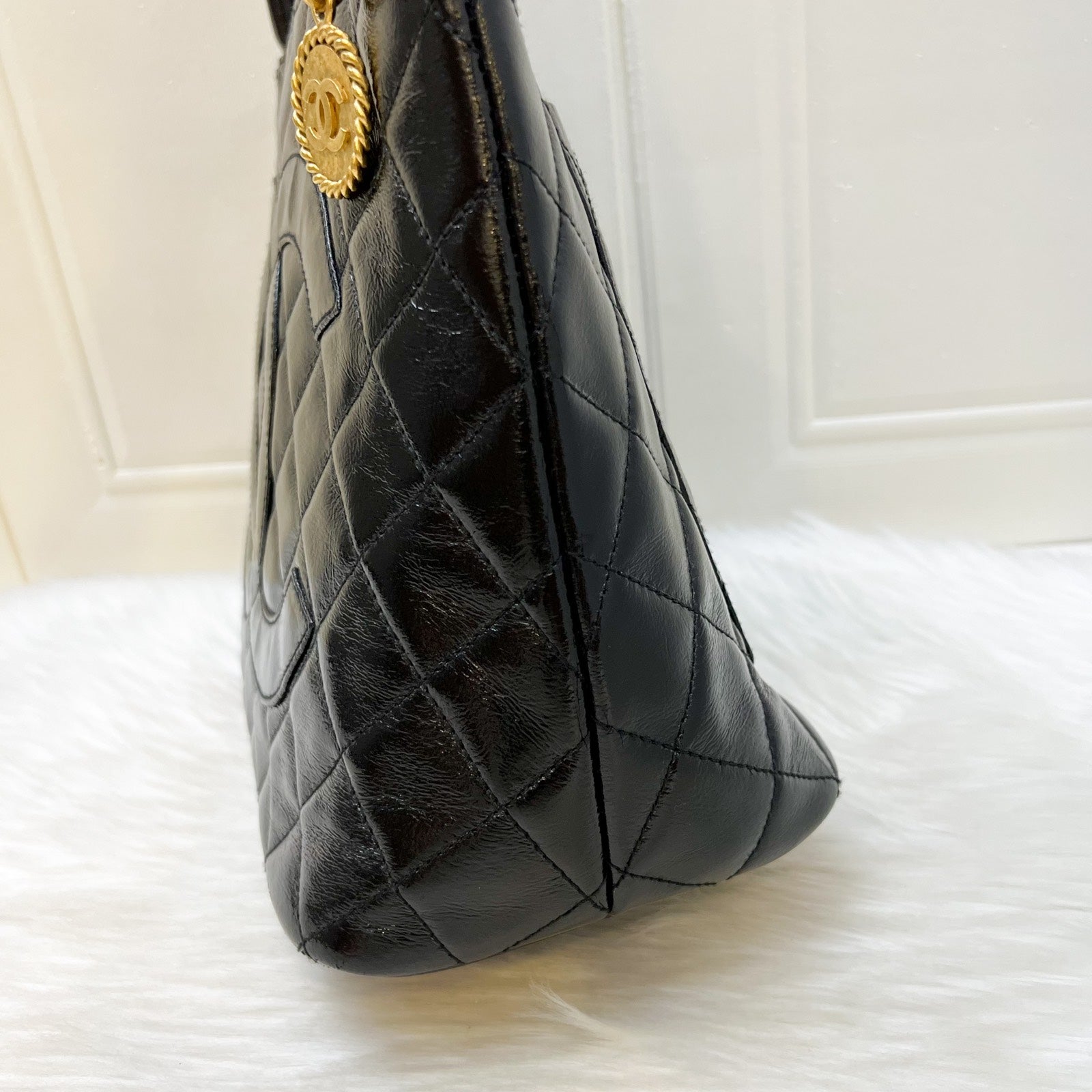 Chanel Medallion Tote in Black Glossy Tote Bag - Rovelle Bags