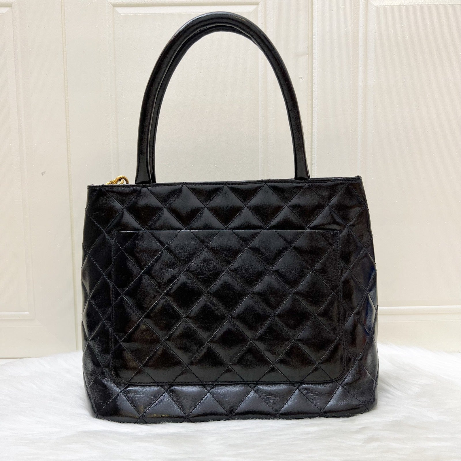 Chanel Medallion Tote in Black Glossy Tote Bag - Rovelle Bags