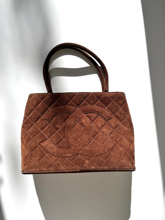 Chanel Timeless CC Medallion Suede Brown Tote Bag - Rovelle Bags