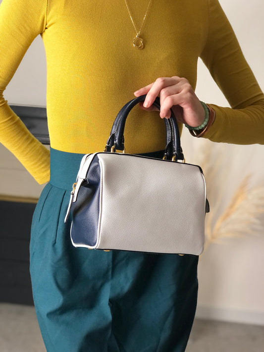 CELINE Two-way Small Boston bag Shoulder bag White×Navy