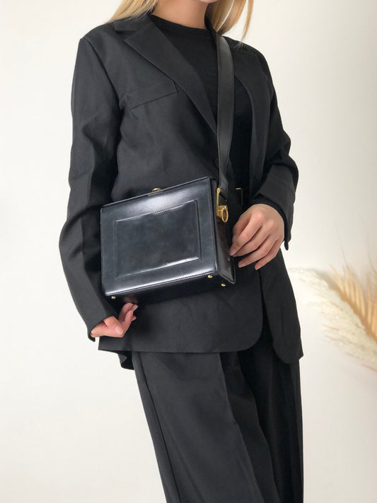 CELINE Gancini Logo Motif Leather Shoulder bag Black vgez3i