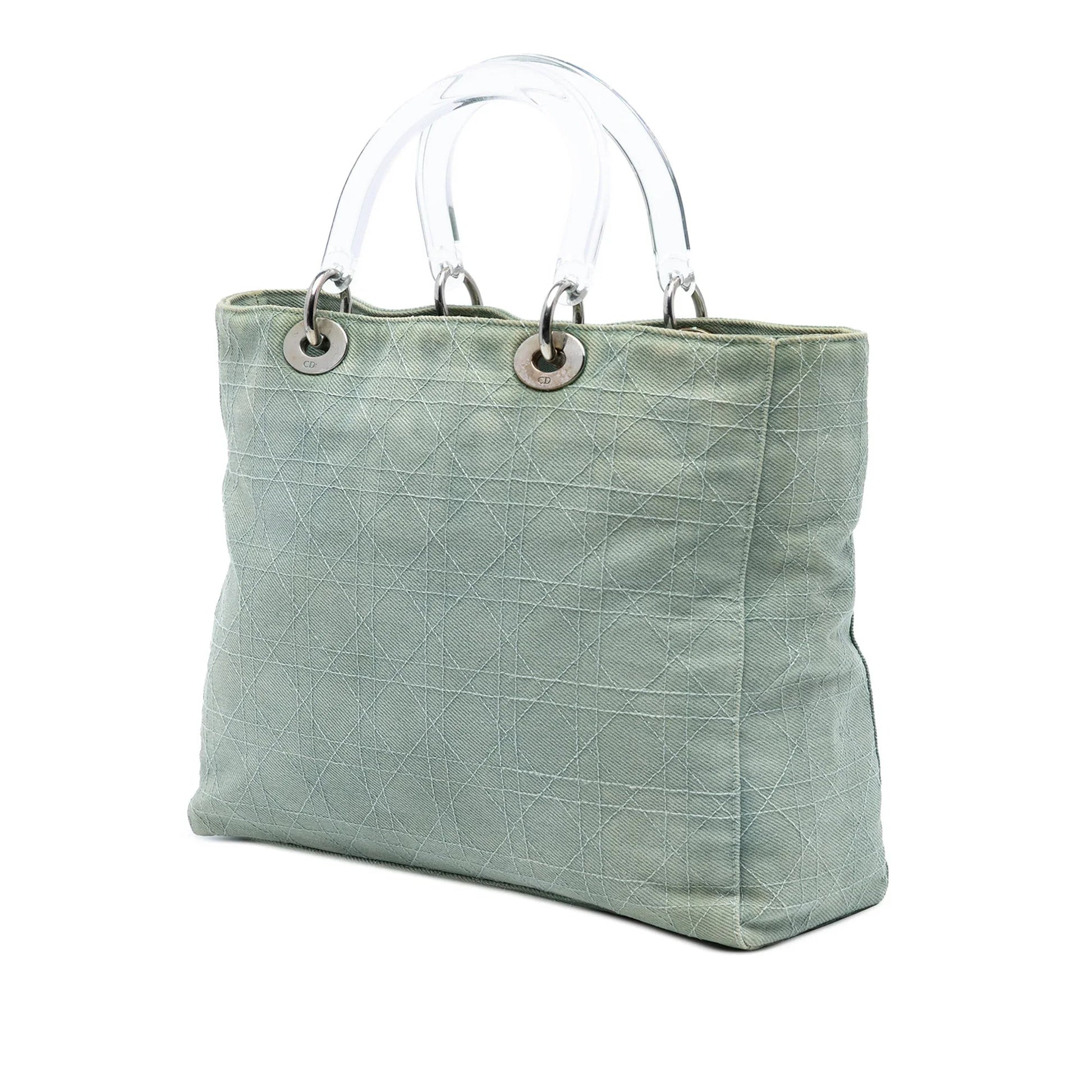 Blue Dior Large Denim Cannage Acrylic Handles Lady Dior Satchel