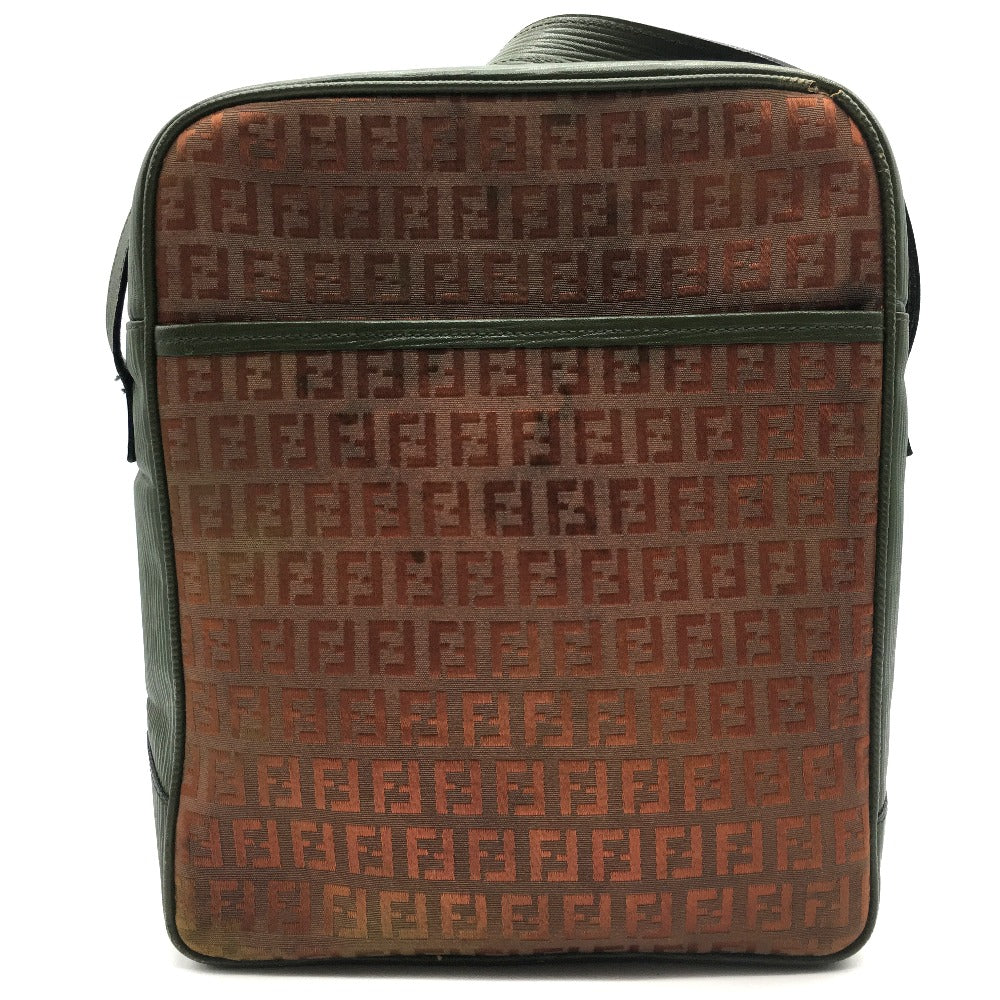 FENDI Shoulder Bag PVC / Leather Khaki x Brown type Zucchino ZuccaPattern logoPattern pochette old Women