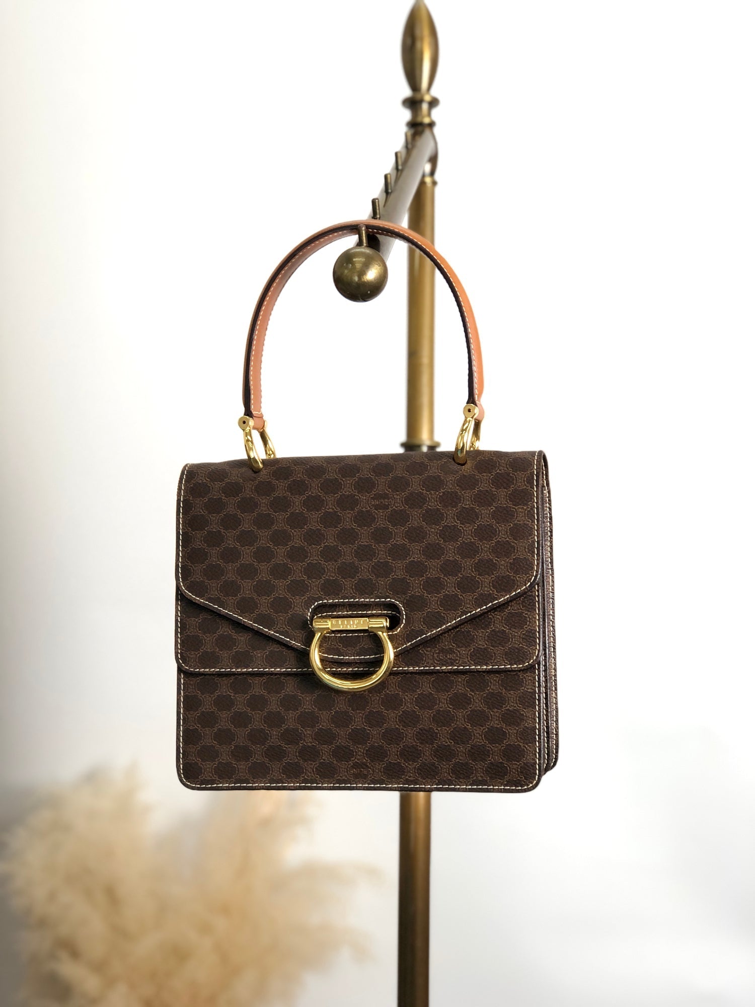 CELINE Macadam Horse Bit Double Flap Handbag Brown 8byndv