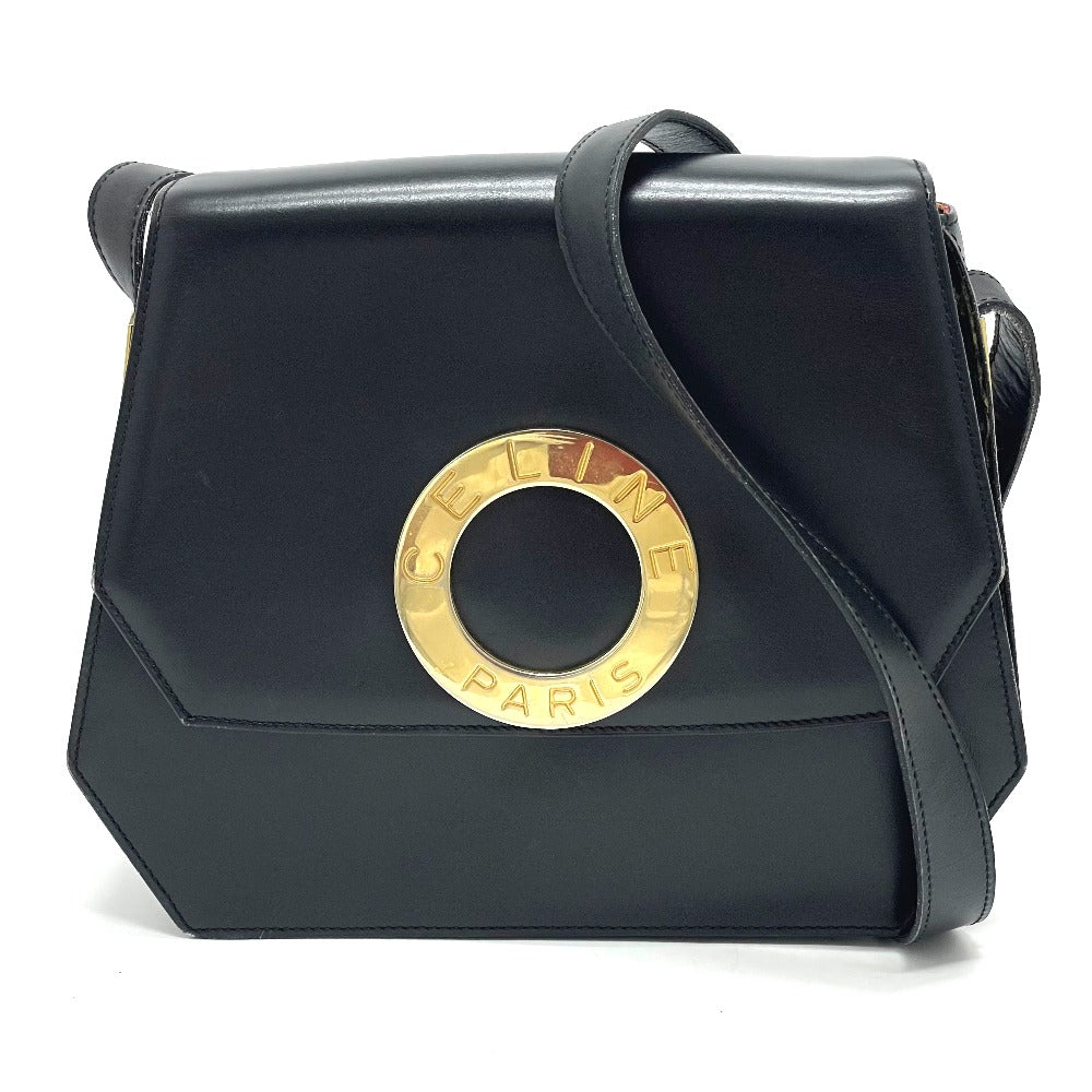 CELINE Shoulder Bag leather black logo accordion Women Secondhand