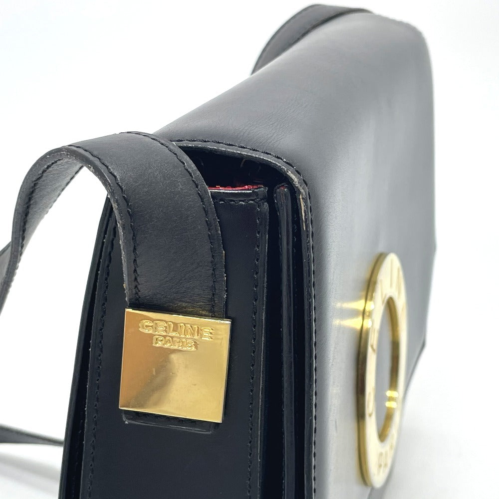 CELINE Shoulder Bag leather black logo accordion Women Secondhand