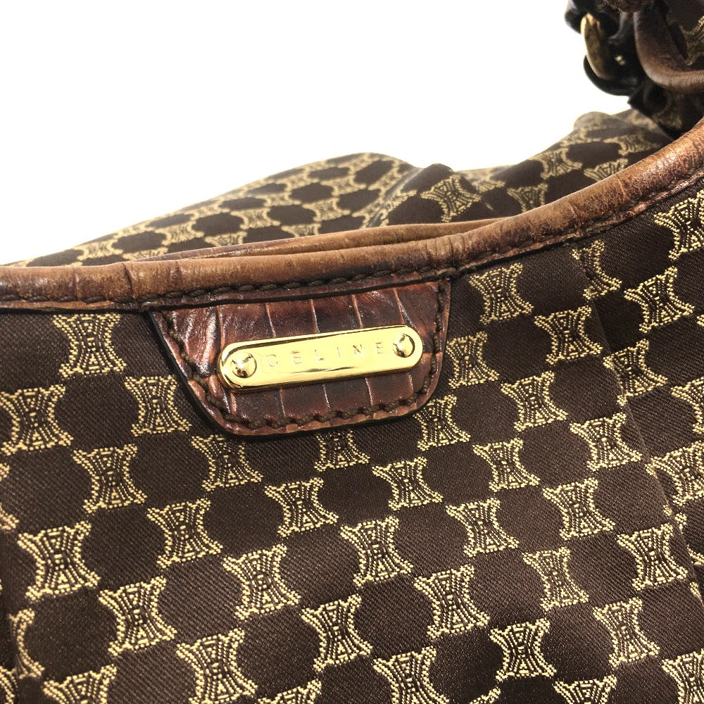CELINE Shoulder Bag Embossed leather Brown Macadam Women Secondhand