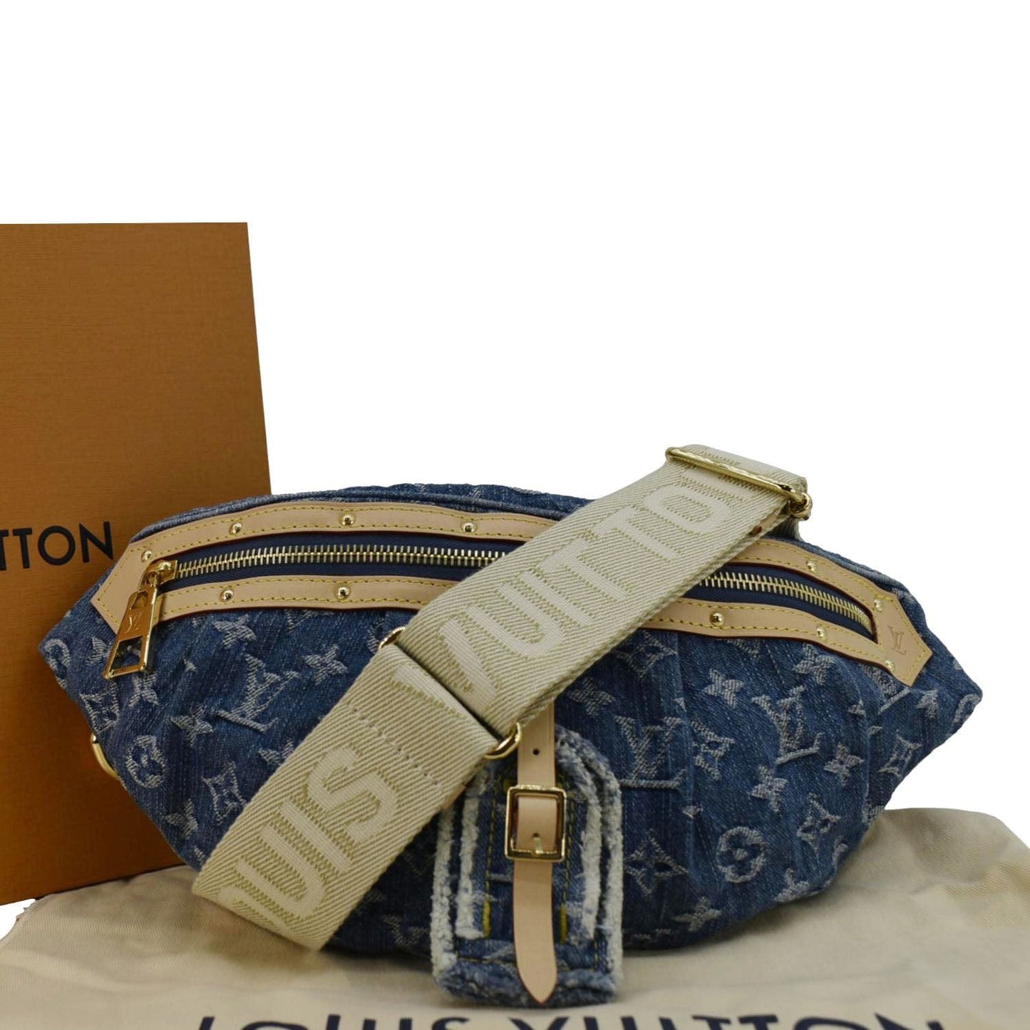 LOUIS VUITTON High Rise Monogram Denim Bumbag Blue