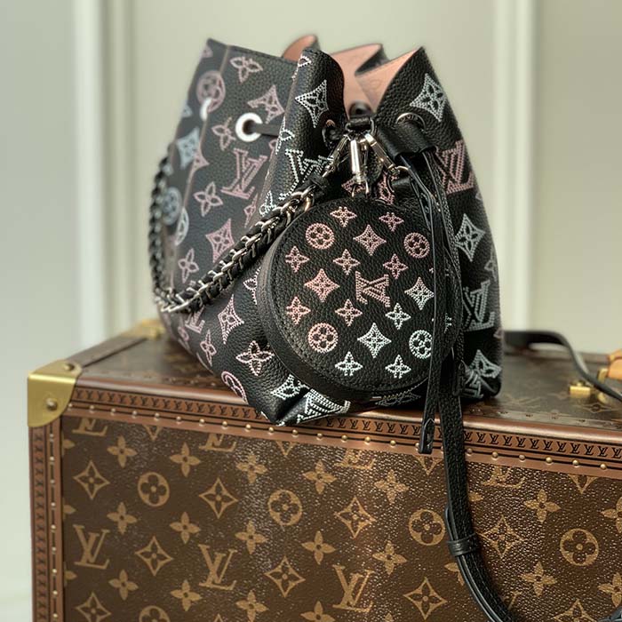 Louis Vuitton LV Women Bella Bucket Bag Black Perforated Mahina Calf Leather