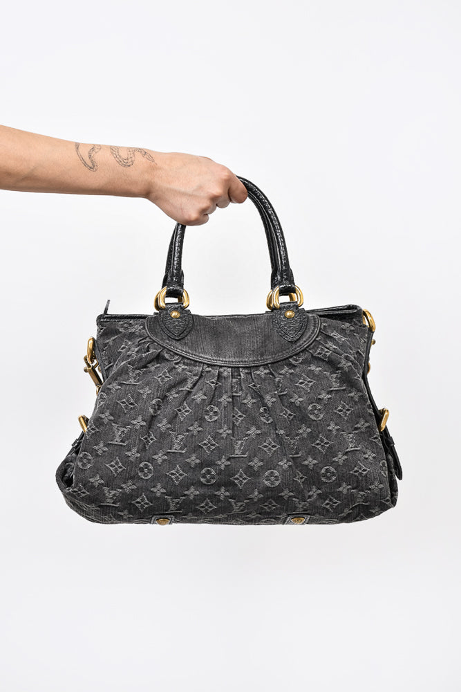 Louis Vuitton Dark Grey Monogram Denim 'Cabby' Zip Bag with Strap