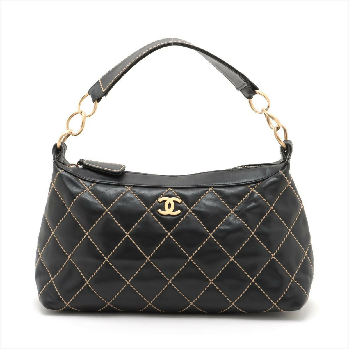 Chanel Black Lambskin Leather Handbag With Gold Hardware
