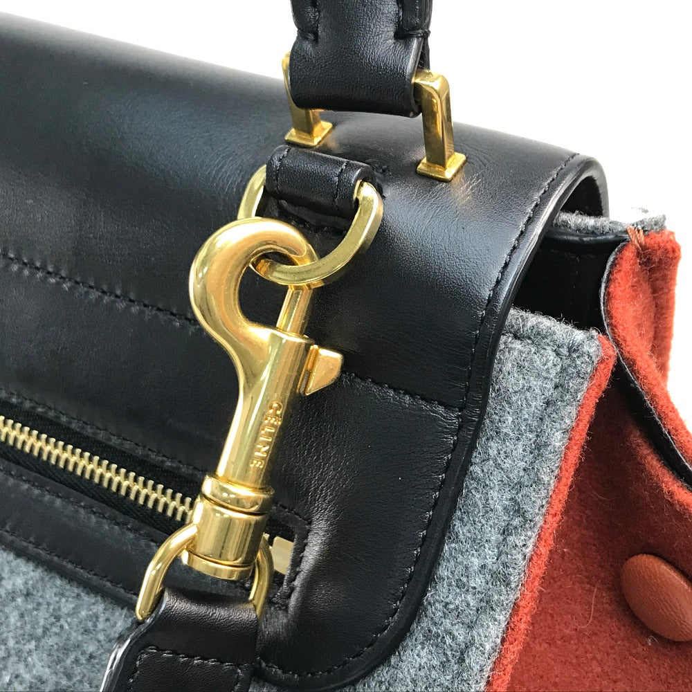 CELINE Shoulder Bag leather Gray x orange x black Trapeze Women Secondhand