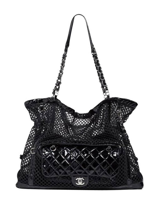 Chanel Black Mesh & Patent La Tote Bag - Rovelle Bags