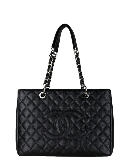 Chanel Black Caviar Leather Quilted Grand Tote Bag - Rovelle Bags