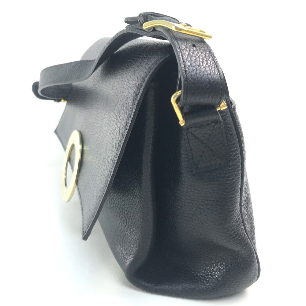 CELINE Handbag leather Black x Gold Metal Circle logo Women Secondhand