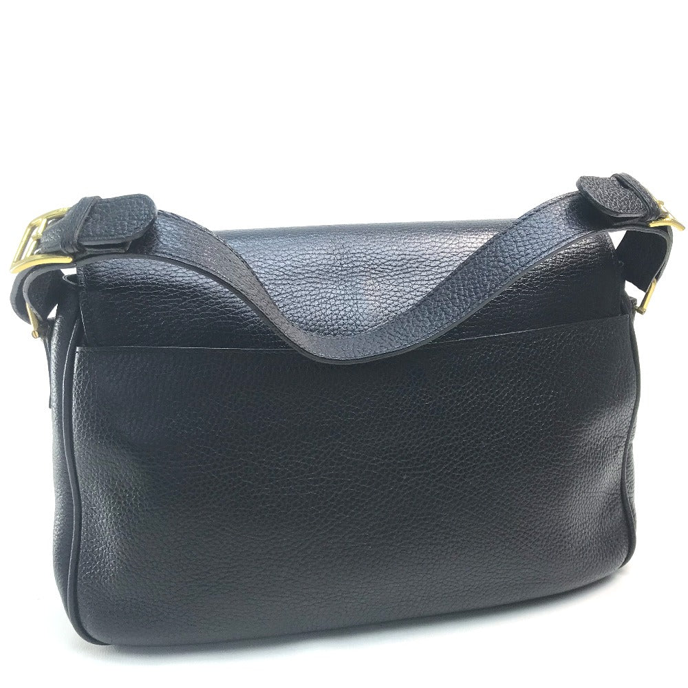 CELINE Handbag leather Black x Gold Metal Circle logo Women Secondhand