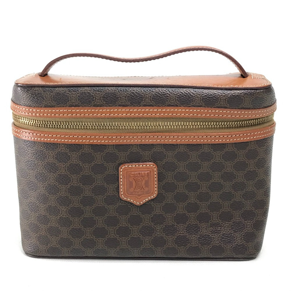 CELINE Vanity bag Leather / PVC Brown Macadam Makeup pouch Cosmetics Pouch Women Secondhand