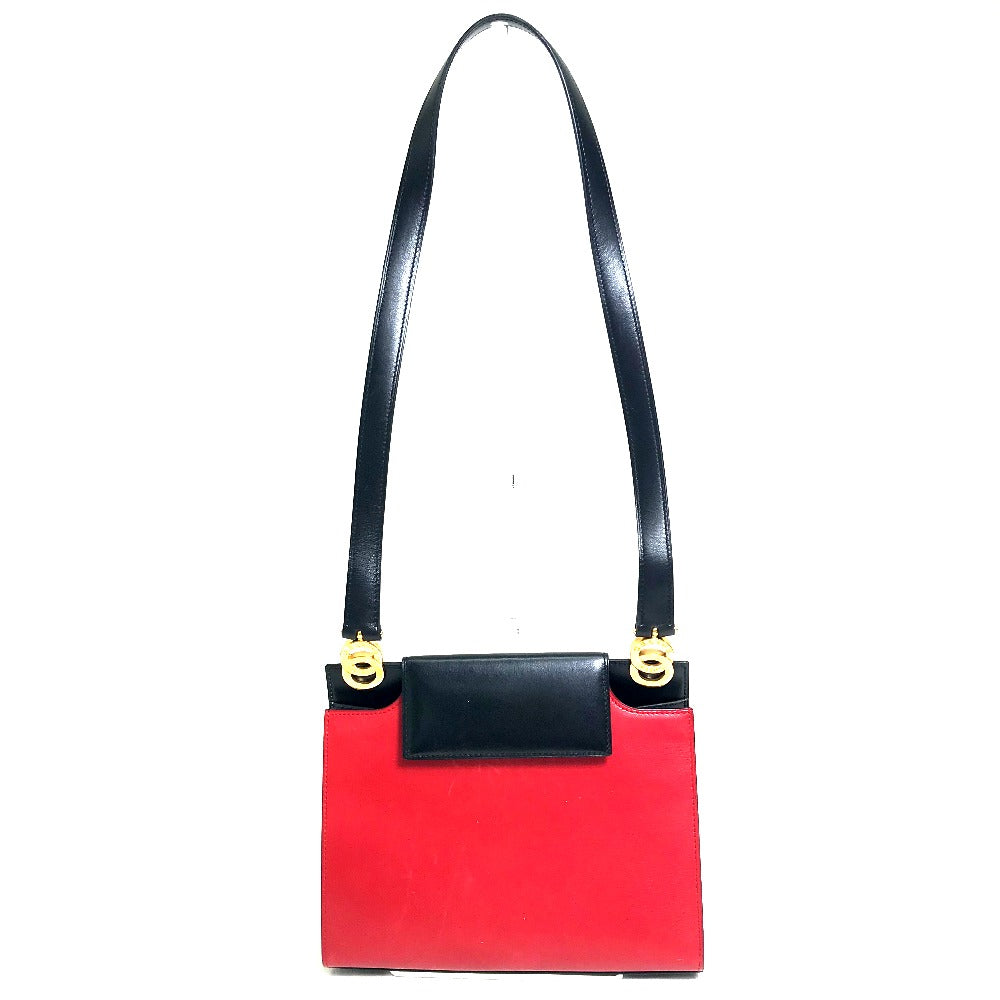 CELINE Shoulder Bag one belt Bicolor LogoMetal leather Red / black Women