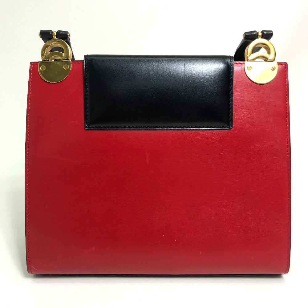 CELINE Shoulder Bag one belt Bicolor LogoMetal leather Red / black Women