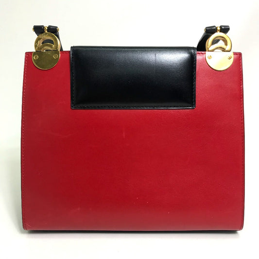 CELINE Shoulder Bag one belt Bicolor LogoMetal leather Red / black Women