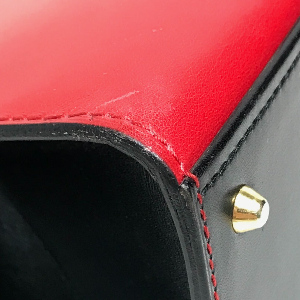 CELINE Shoulder Bag leather Red / black Bicolor logoMetal Women Secondhand