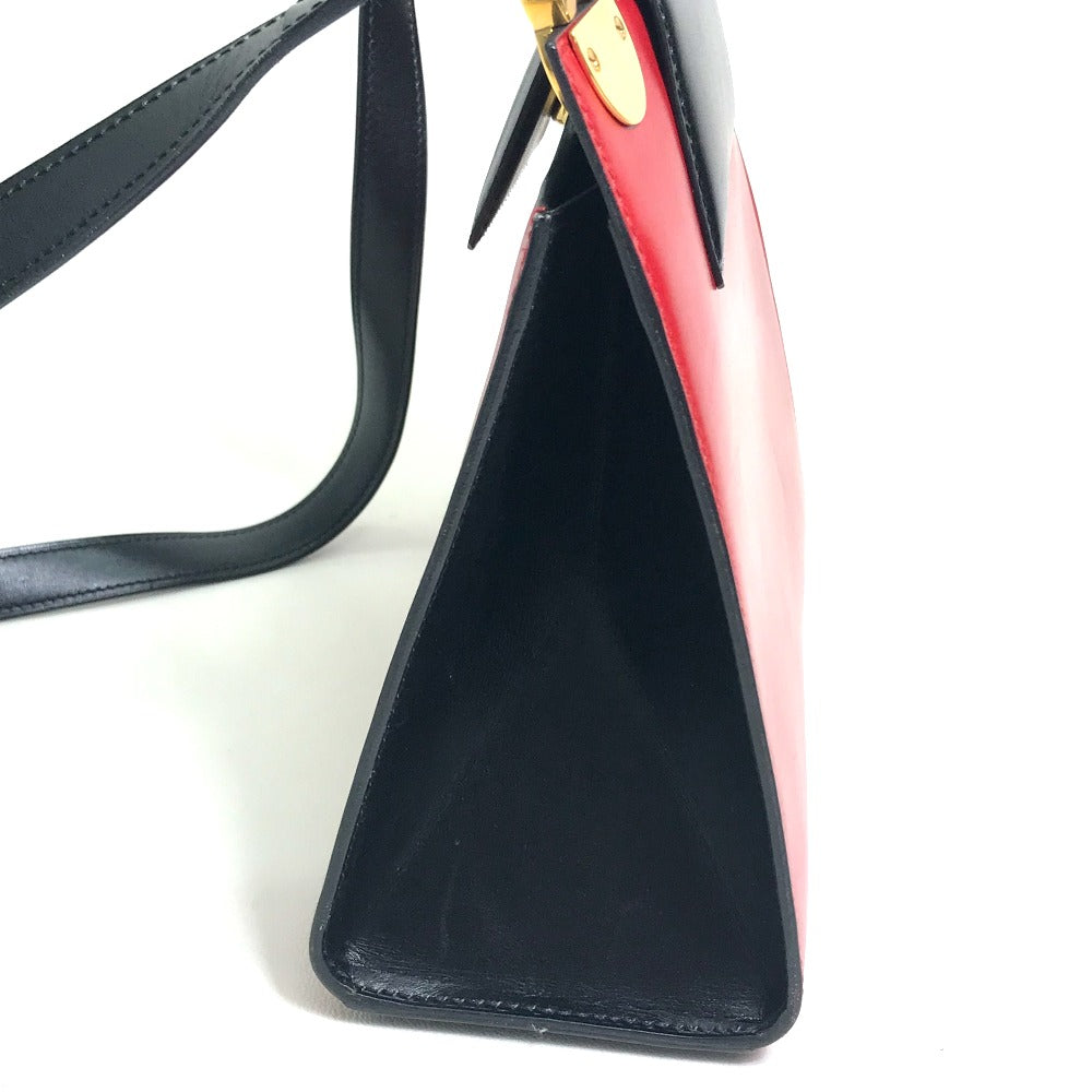 CELINE Shoulder Bag one belt Bicolor LogoMetal leather Red / black Women