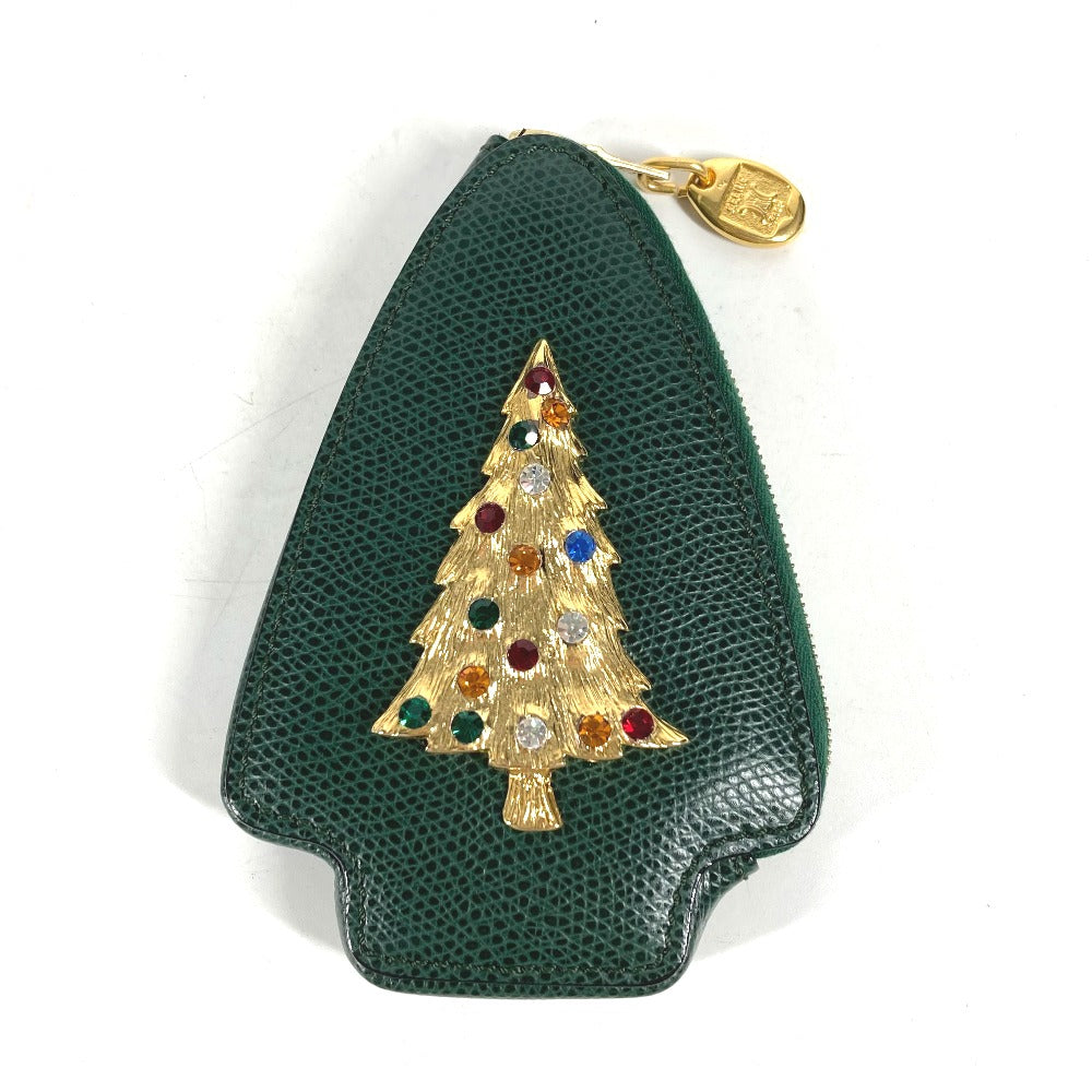 CELINE Pouch leather green Rhinestone tree Women