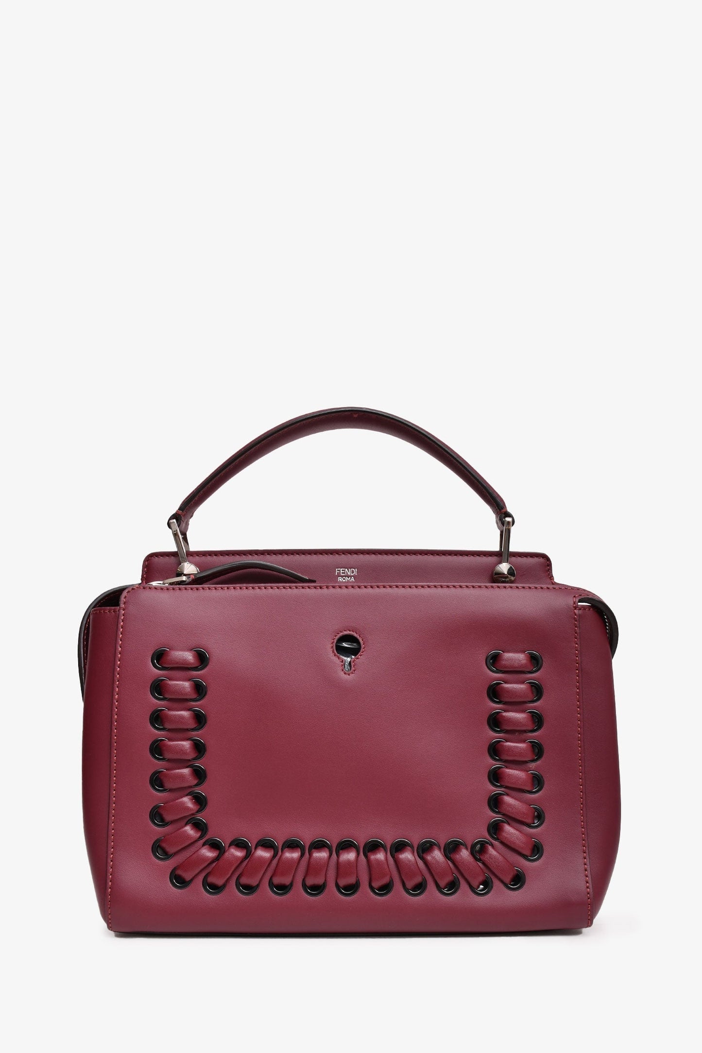 Fendi Burgundy Leather Lace Up 'Dotcom' Top Handle with Strap