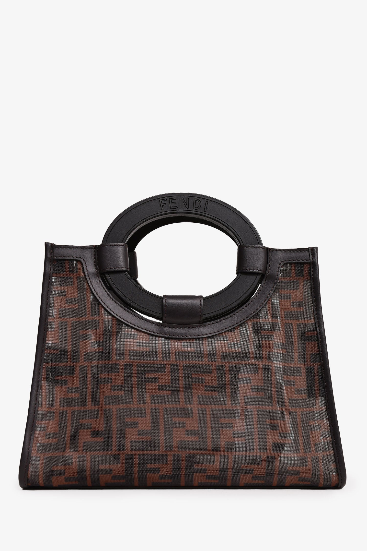 Fendi Brown Mesh Small FF Runaway Shopper Tote with Strap