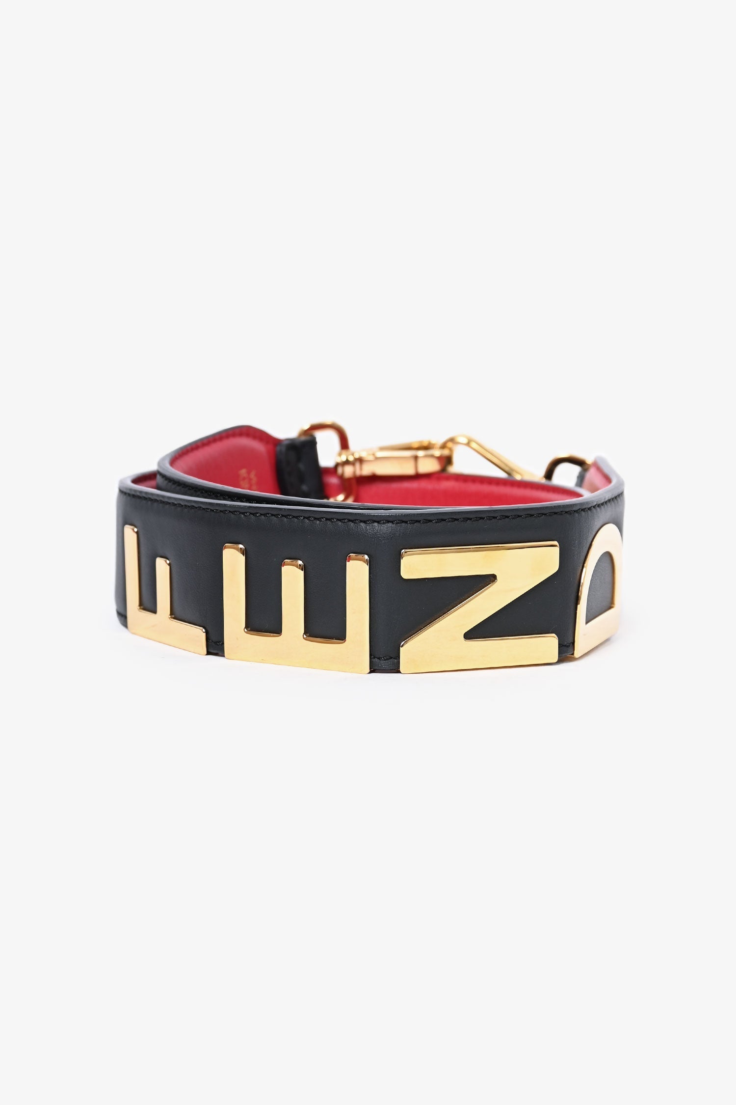 Fendi Black Leather Gold Logo Bag Strap