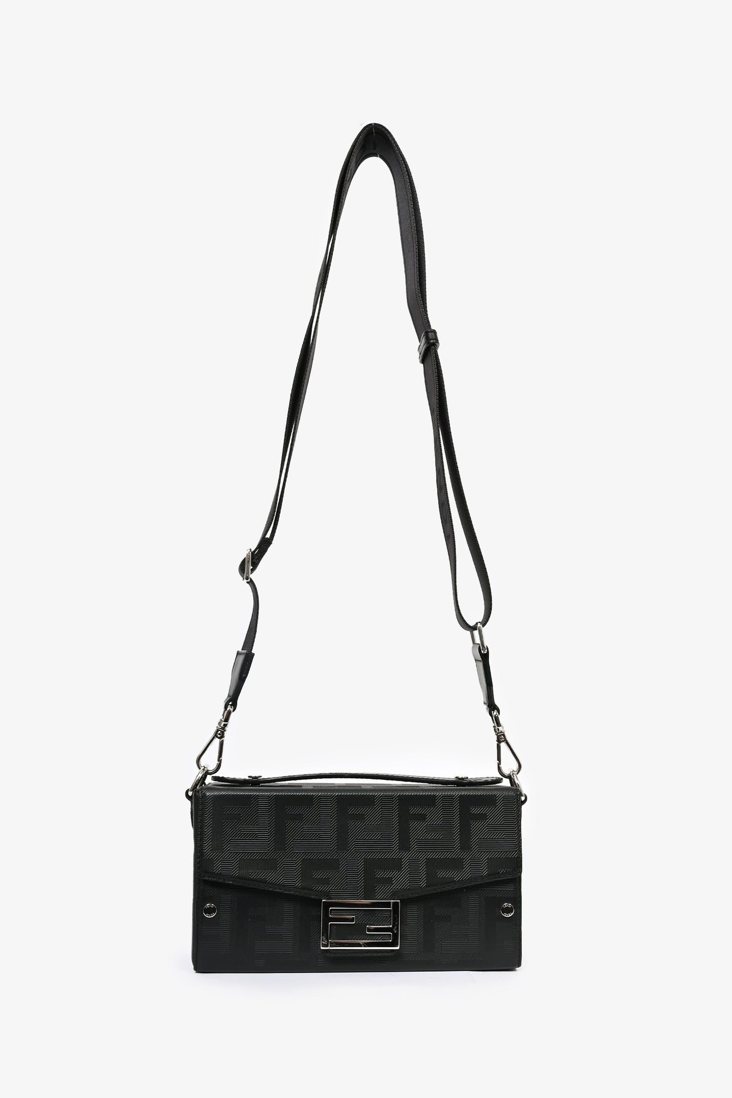 Fendi Black Leather Baguette Soft Trunk Crossbody