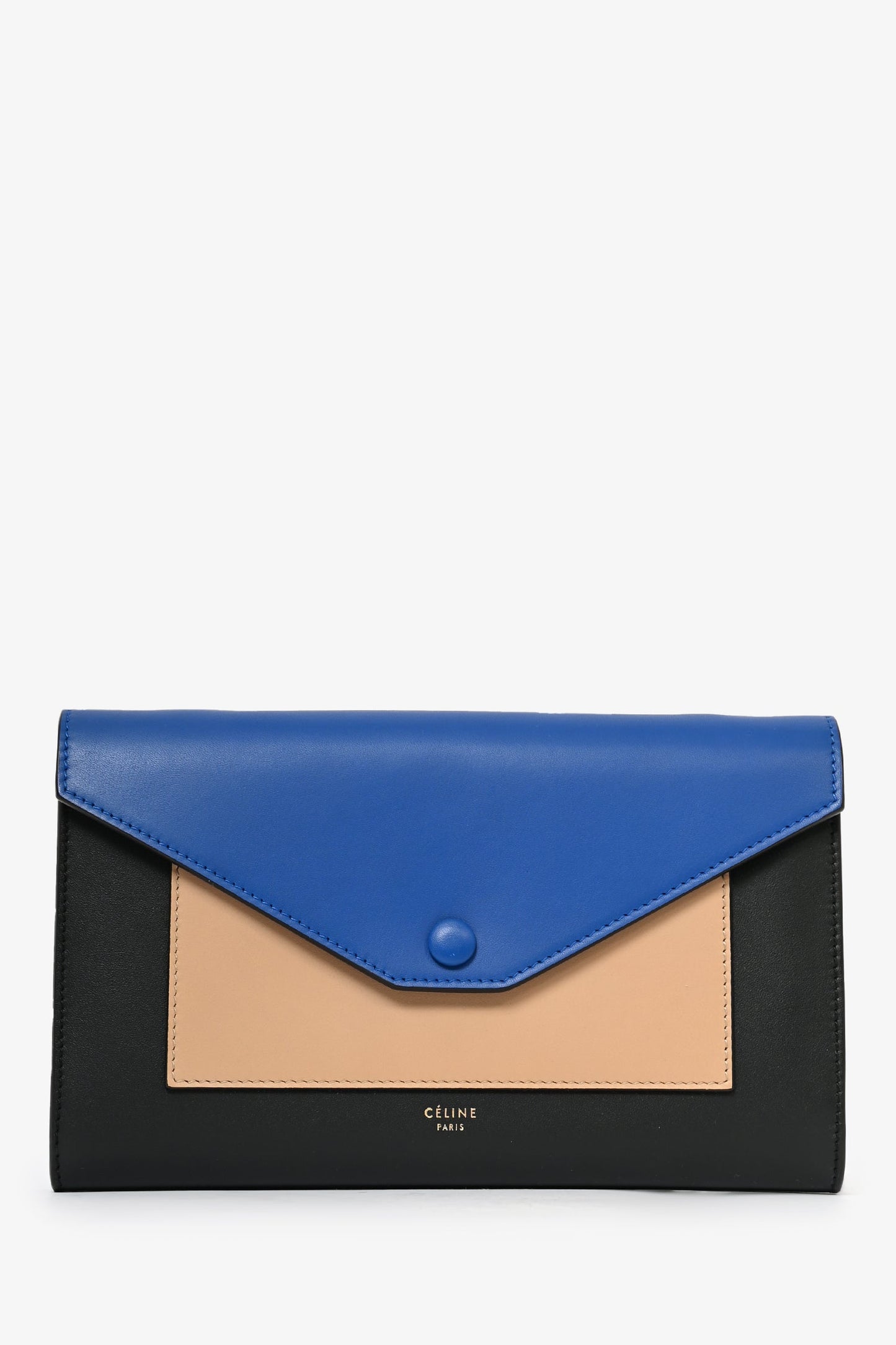 Celine Black Tricolor Leather Envelope Pocket Wallet on Chain