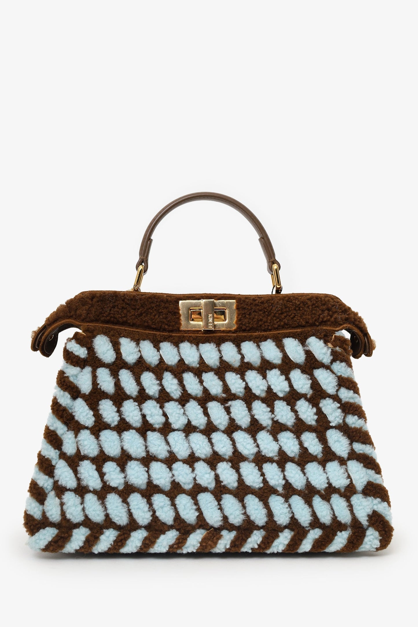 Fendi 2023 Brown/Blue Small Shearling Peekaboo With Strap