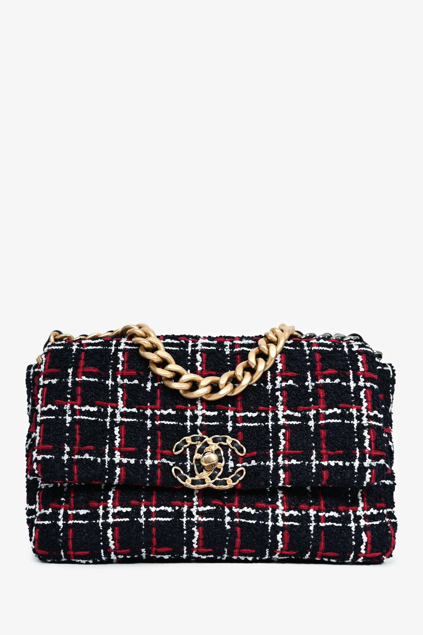 Chanel ™ Black/Red/White Tweed Shoulder Bag - Rovelle Bags