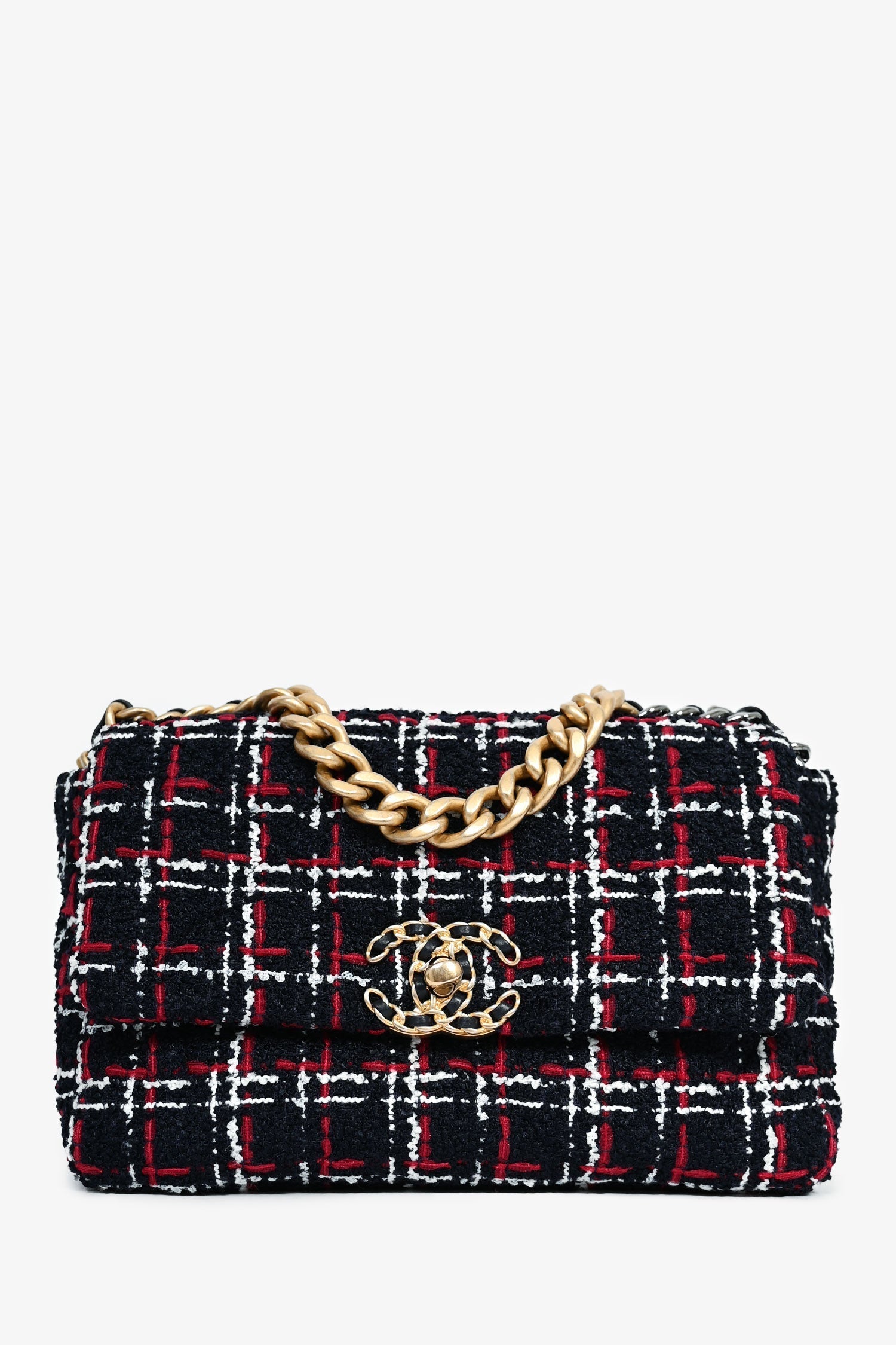 Chanel ™ Black/Red/White Tweed Shoulder Bag - Rovelle Bags