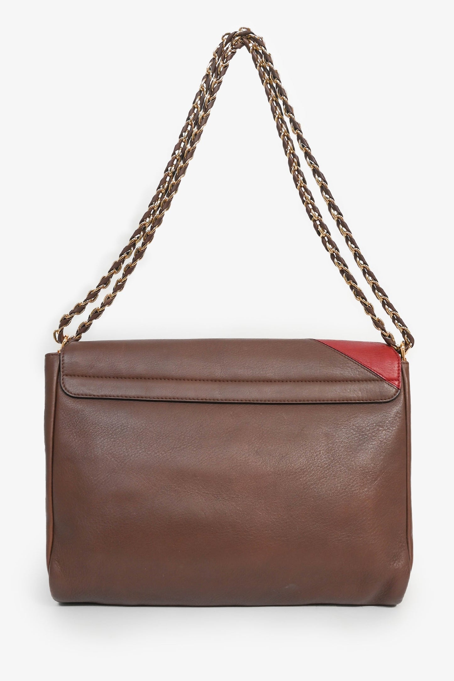 Fendi Brown/Red Leather 'Claudia' Shoulder Bag