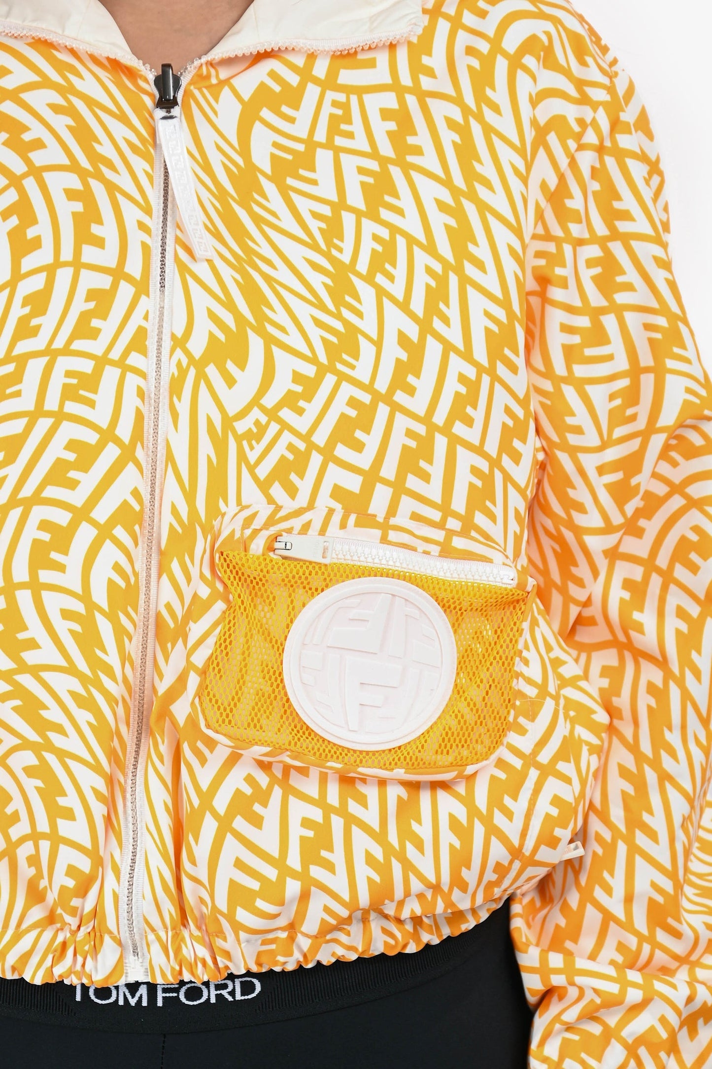Fendi x Kway Yellow/ White Zucca Houdini Print Reversible Rain Coat Size S