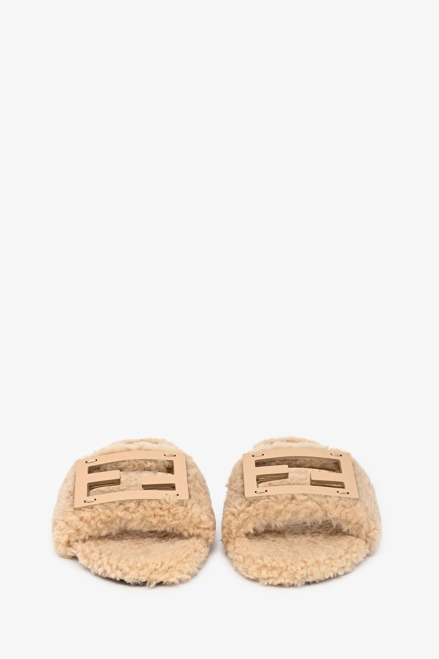 Fendi Cream Shearling Slides Size 38