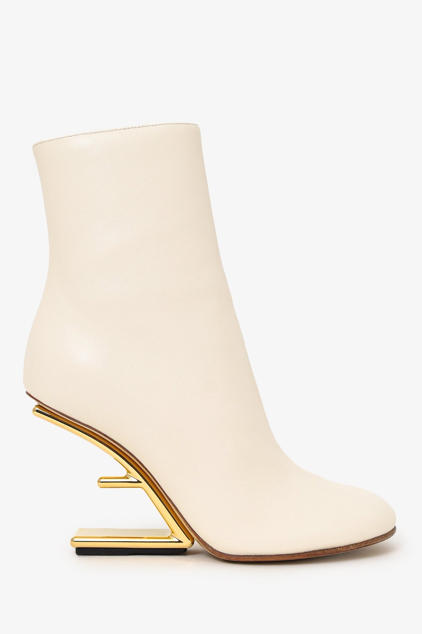 Fendi Cream Leathe 'First' Heeled Round Toe Ankle Boots Size 37