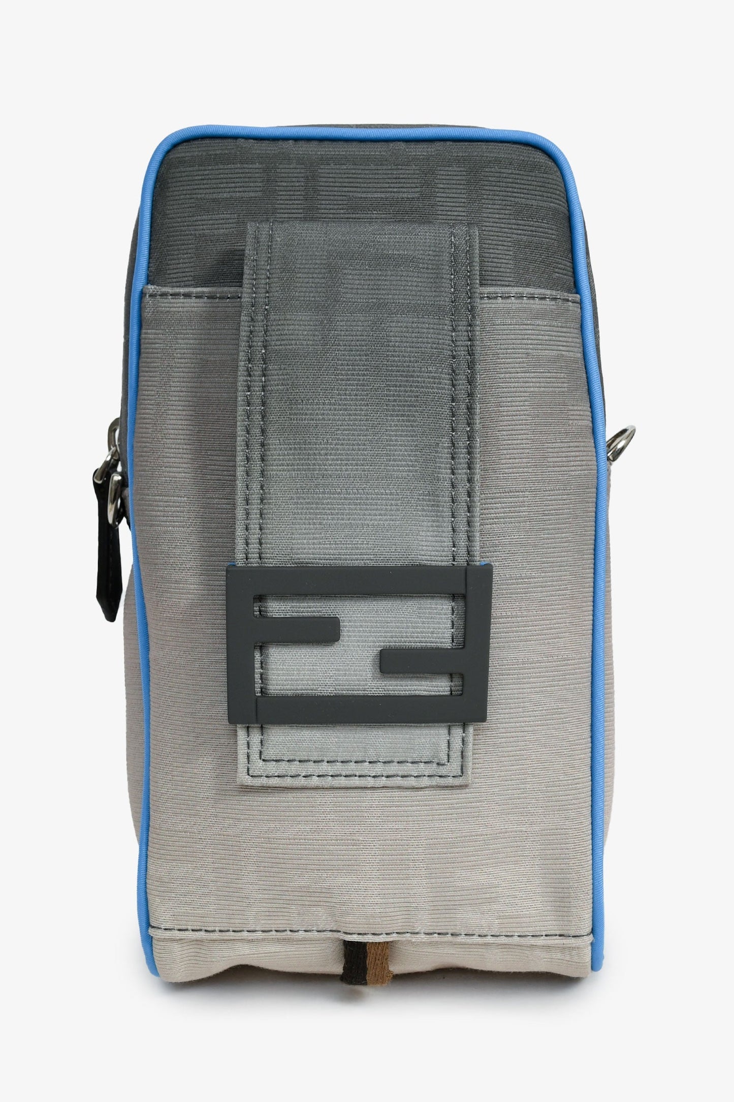 Fendi Grey Ombre Canvas Blue Trim Vertical Crossbody