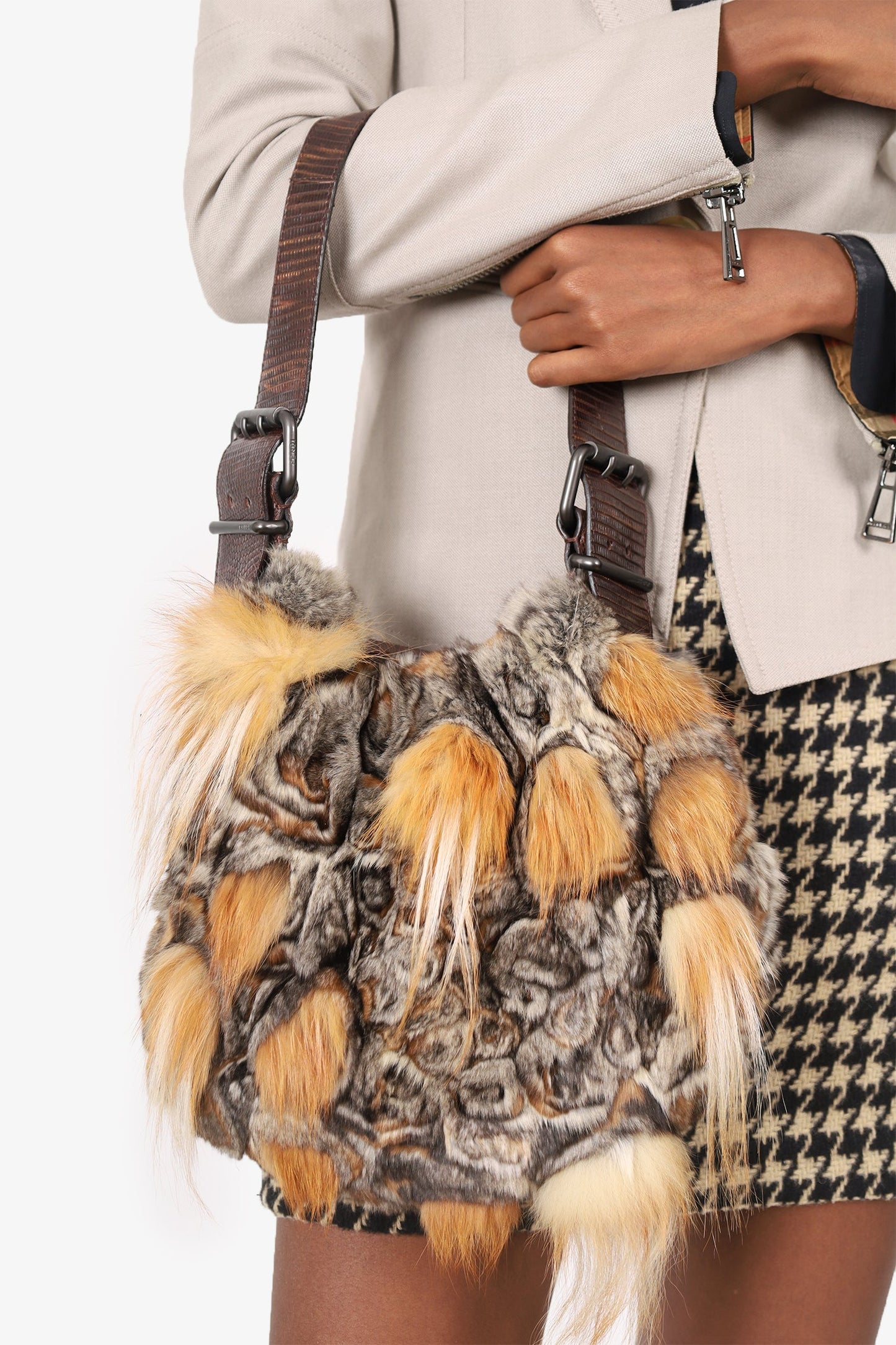Fendi Brown/Grey Chinchilla Fur Oyster Shoulder Bag