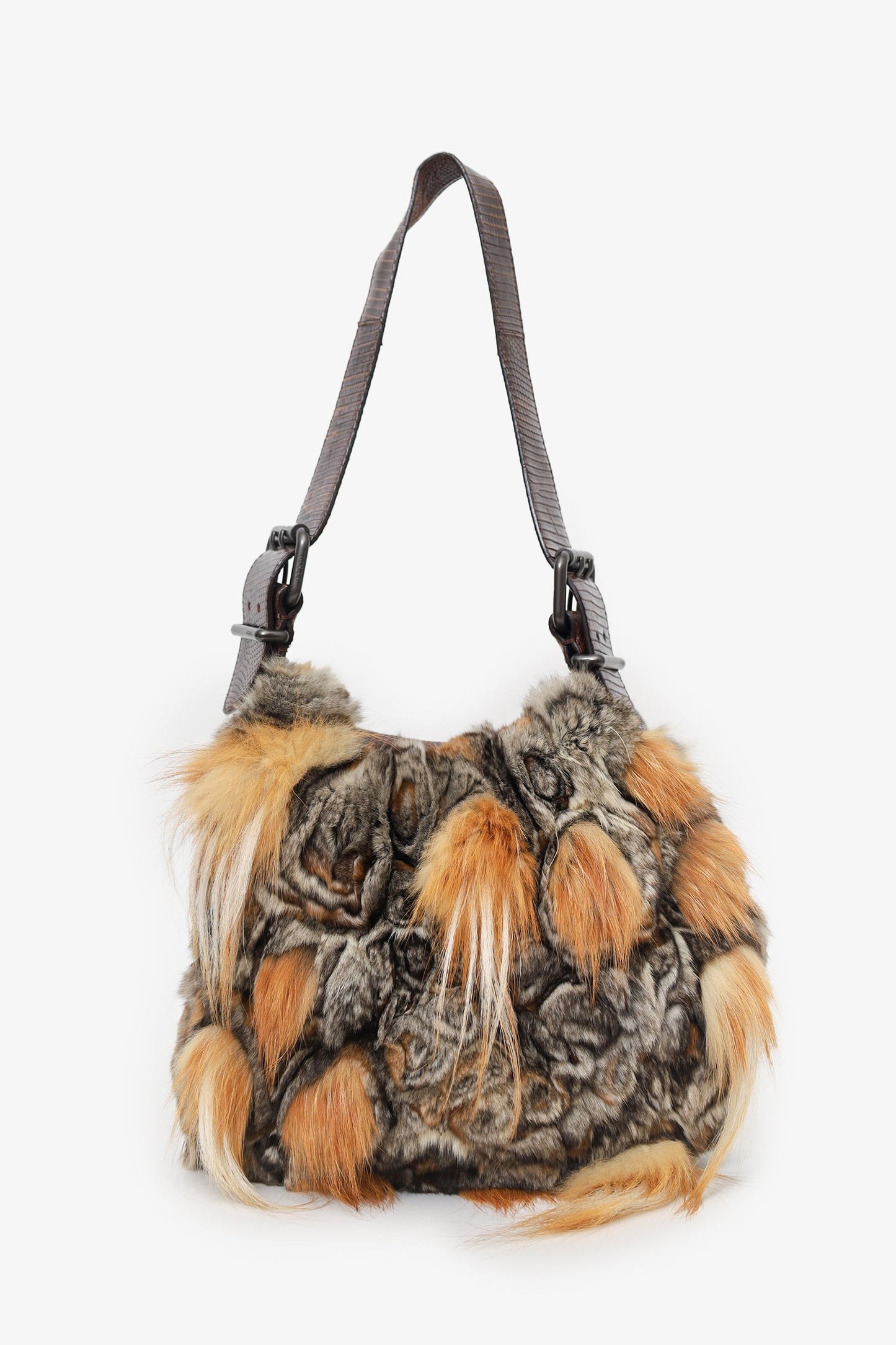 Fendi Brown/Grey Chinchilla Fur Oyster Shoulder Bag