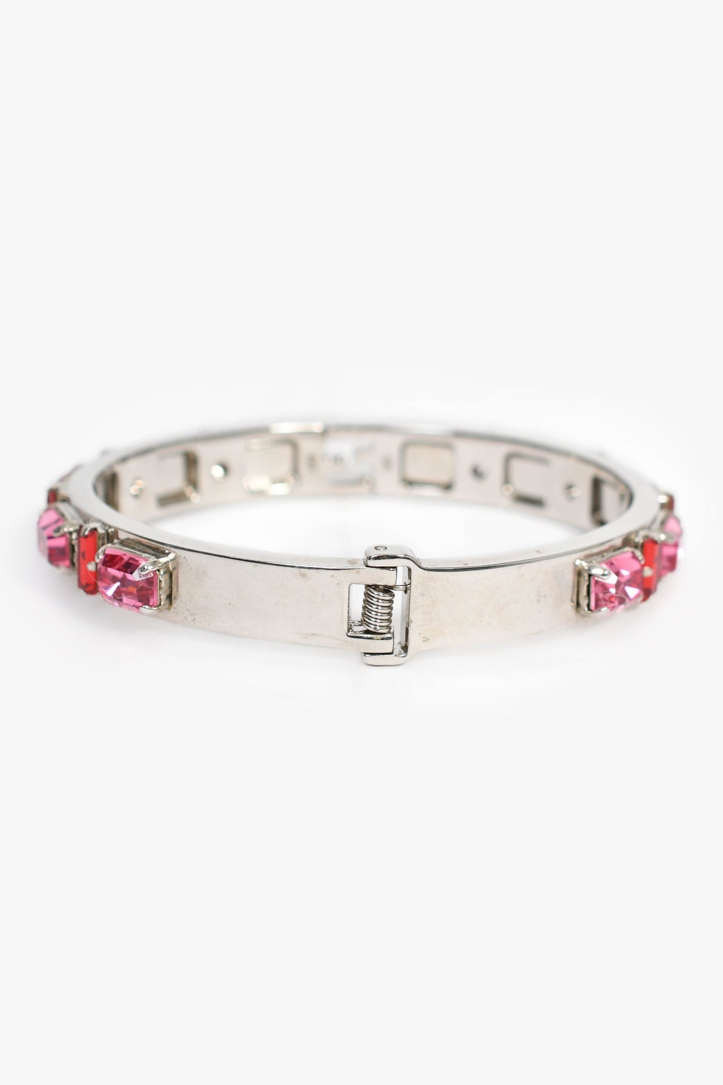 Fendi Silver Toned Red/Pink Crystal Bracelet