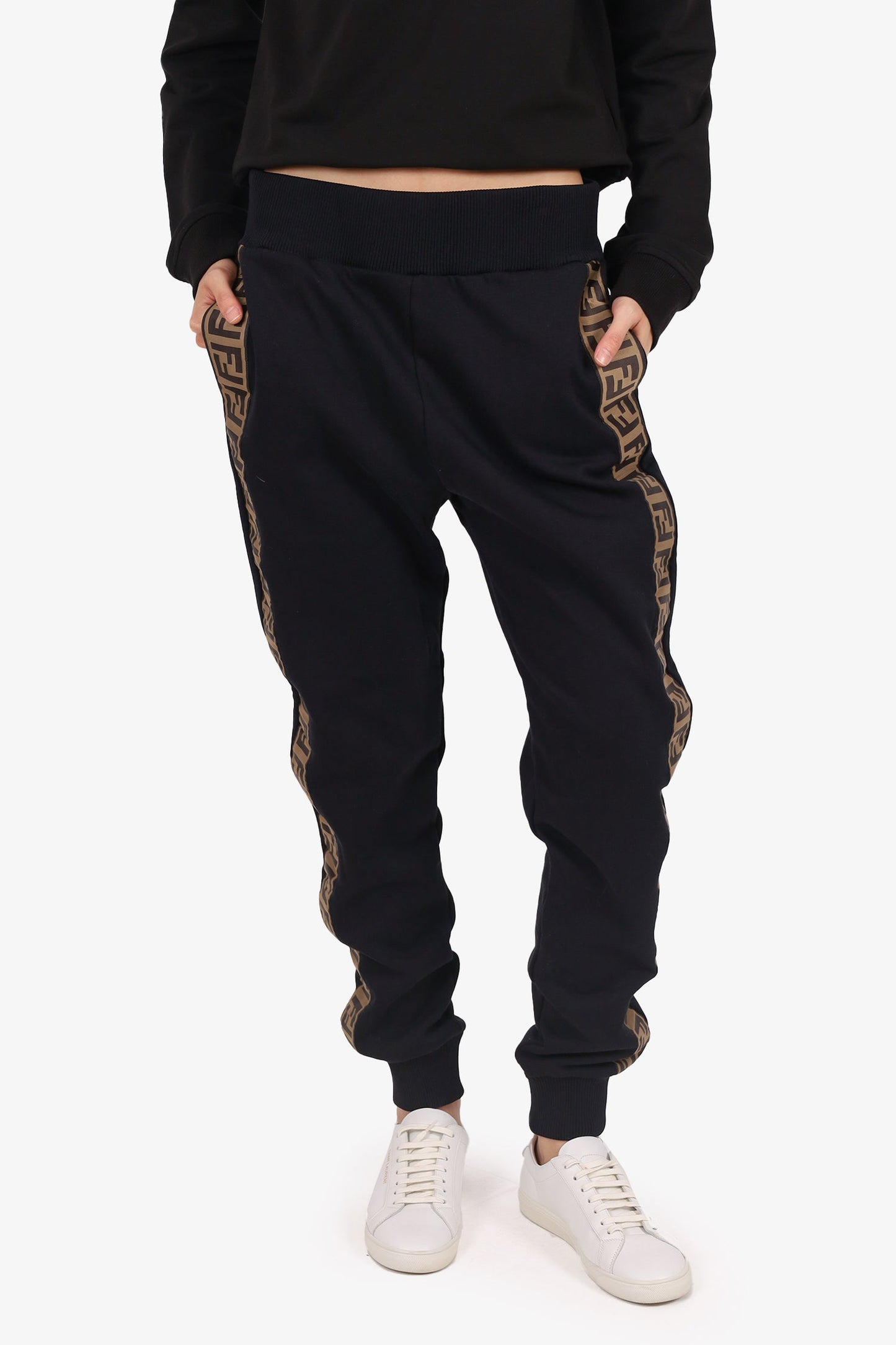 Fendi Black/Brown Zucca Side Track Pants Size 42