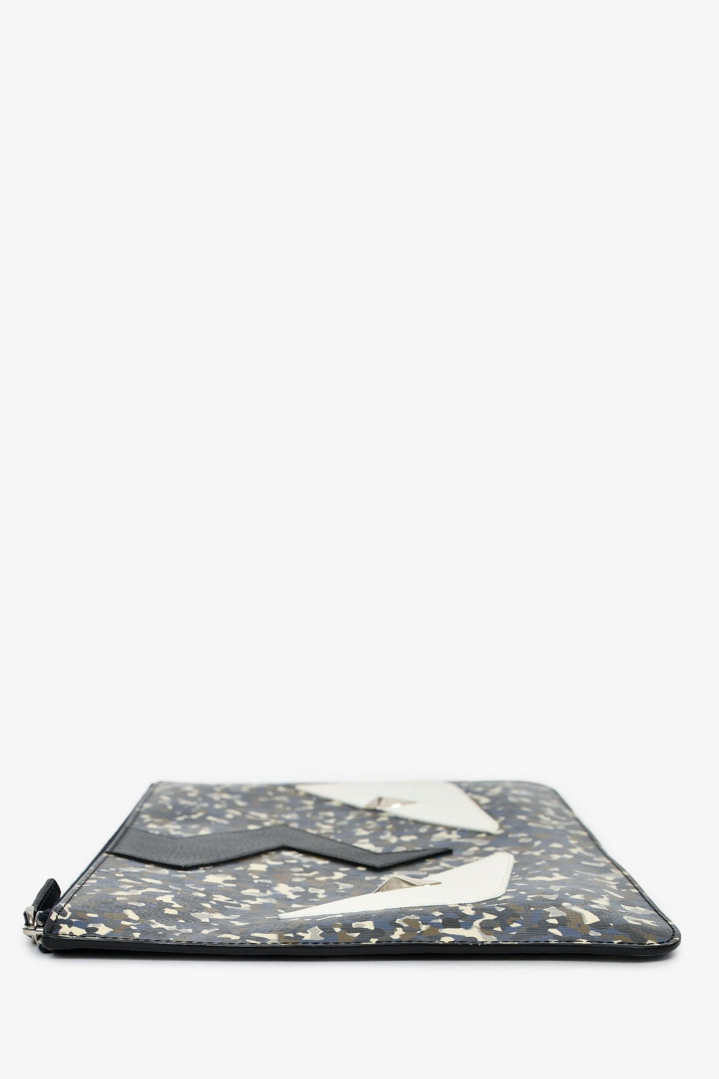 Fendi 2016 Black/White Leather Monster Eyes Zip Pouch
